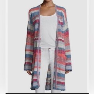 Zadig & Voltaire Celia Ho Midi Open Front Cardigan Striped Crochet Knit -MED-EUC